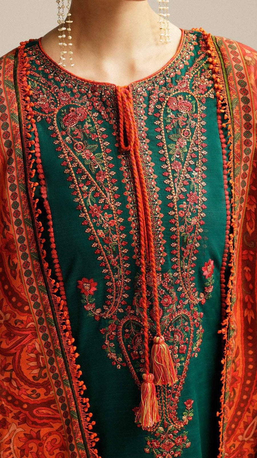 HRN-3PC DHANAK HEAVY EMBROIDERED UNSTICHED