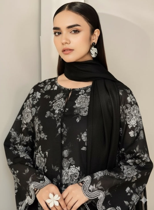 BRN-3PC KHADDAR UNSTICHED