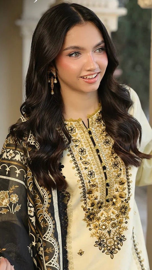 KHD-3PC LAWN EMROIDERED UNSTITCH (EID SPECIAL)