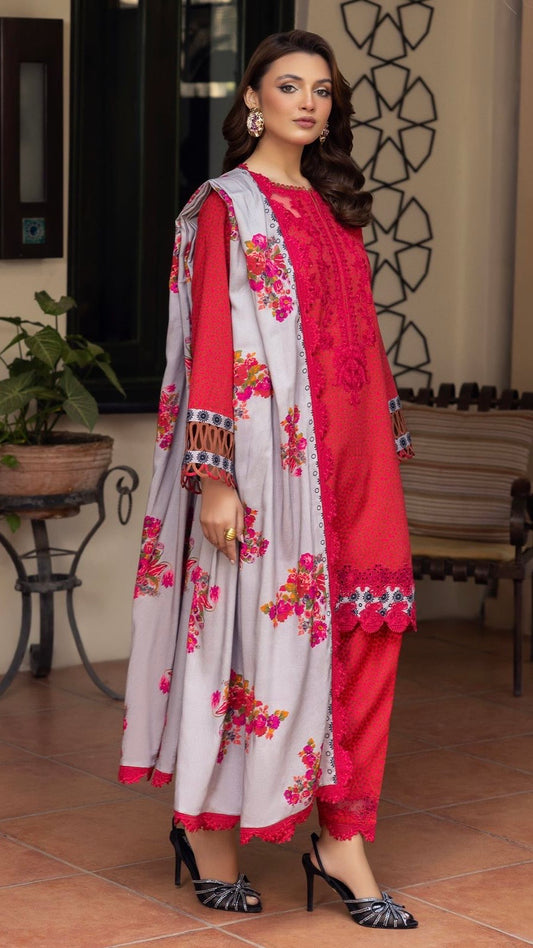 CHN-3PC DHANAK EMBROIDERED UNSTICHED