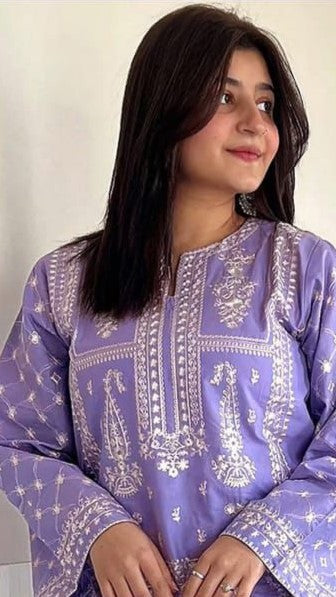 BRN-2PC DHANAK EMBROIDERED UNSTITCHED