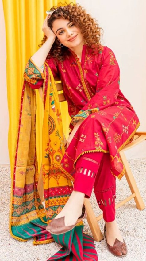 BTN- 3PC DHANAK EMBROIDERY