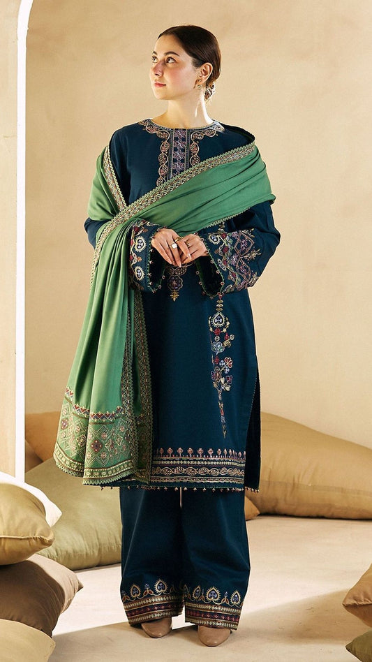 CON-3PC DHANK EMBROIDERED UNISTITCHED