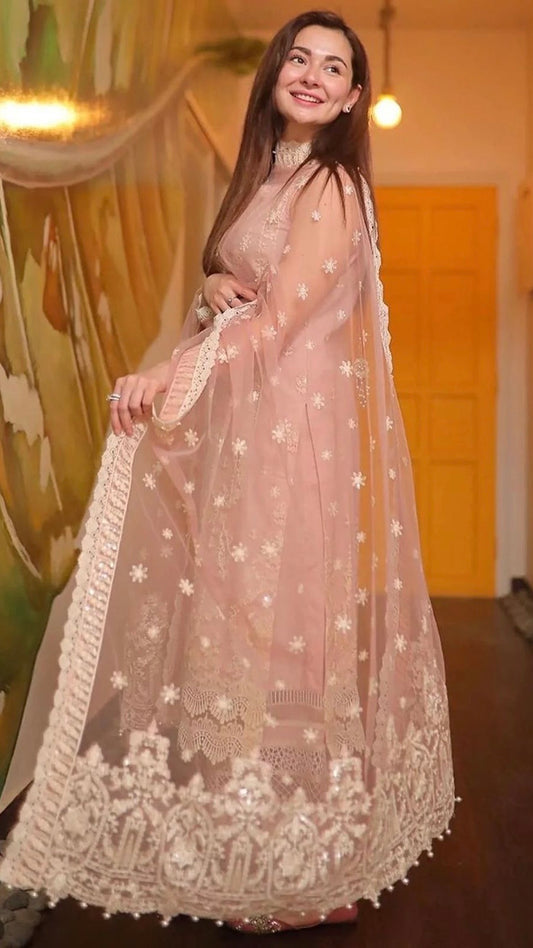 MRB-3PC HEAVY EMROIDERED UNSTITCH (EID SPECIAL) Pastel Pink