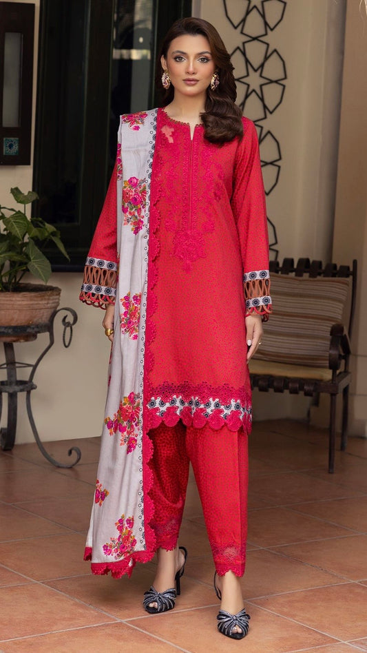CHN-3PC DHANAK EMBROIDERED UNSTICHED