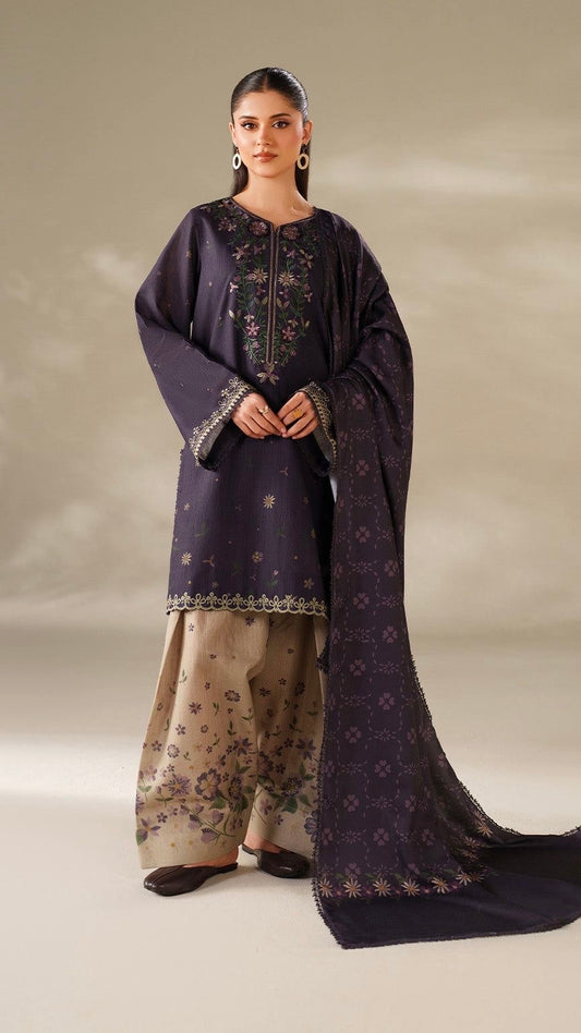 IZN-3PC DHANAK EMBROIDERED UNSTICHED