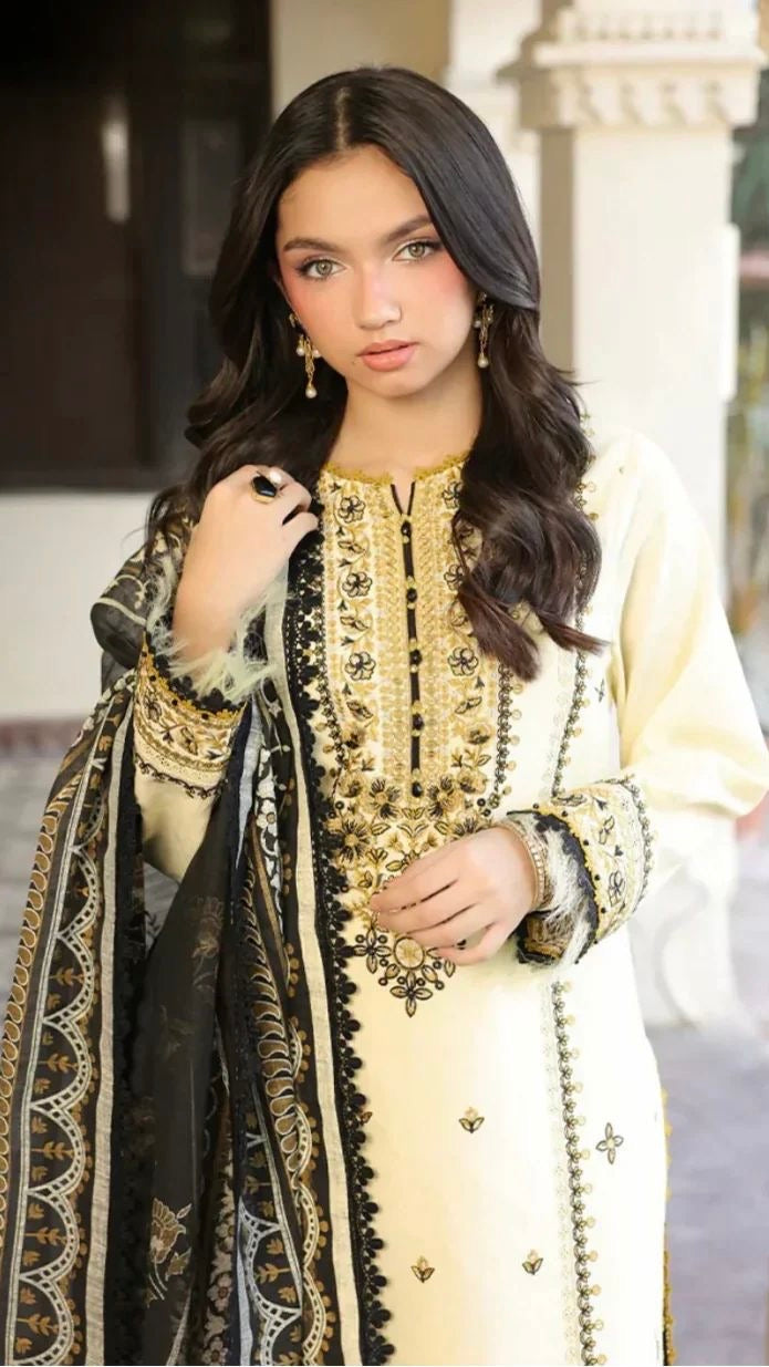 KHD-3PC LAWN EMROIDERED UNSTITCH (EID SPECIAL)