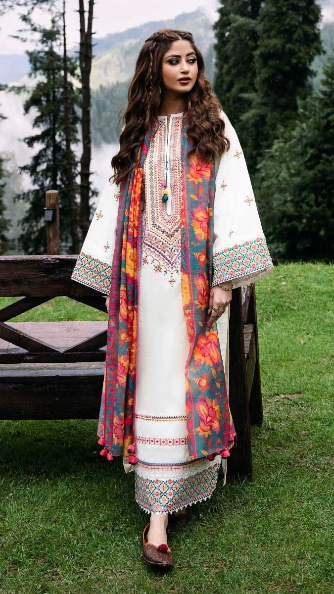 CMS-3PC UNSTITCHED UNIQUE EMBROIDERED OUTFIT