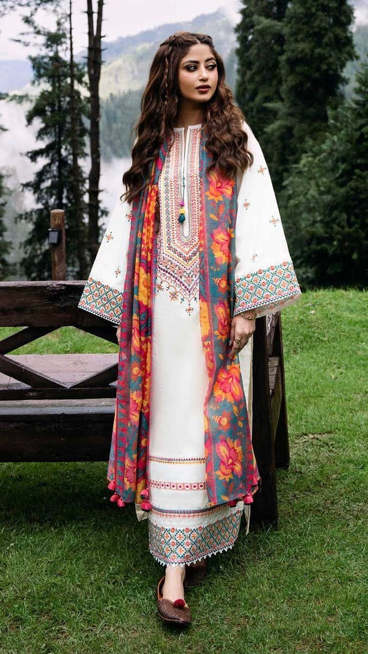 CMS-3PC UNSTITCHED UNIQUE EMBROIDERED OUTFIT