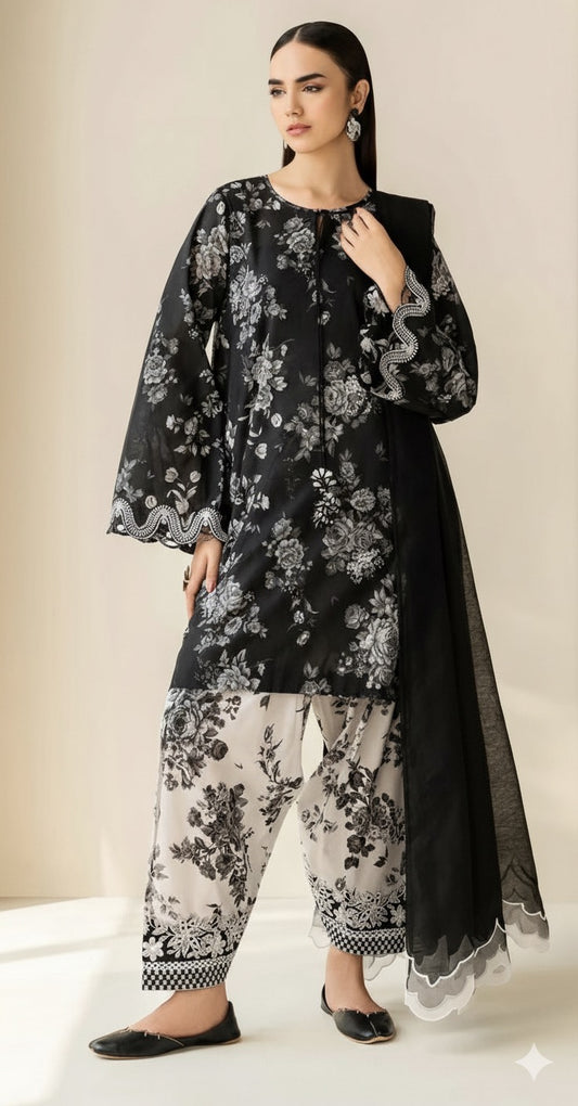 BRN-3PC KHADDAR UNSTICHED