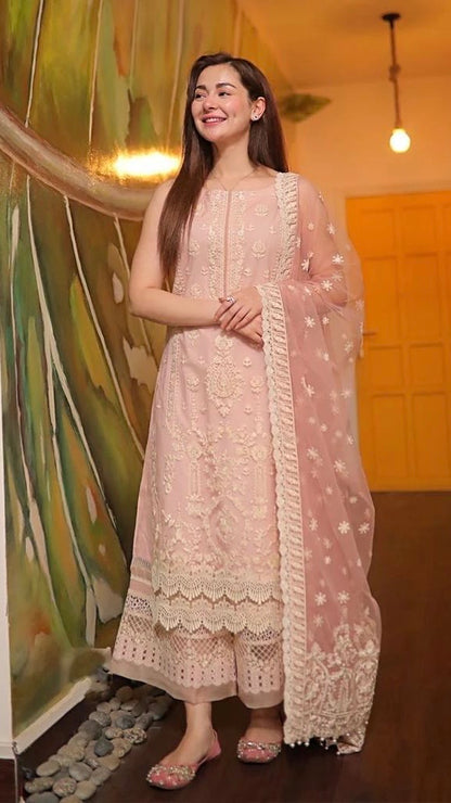 MRB-3PC HEAVY EMROIDERED UNSTITCH (EID SPECIAL) Pastel Pink