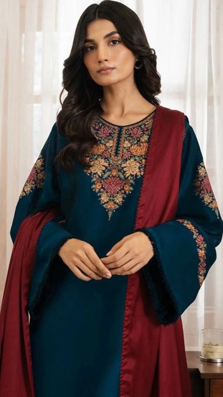 JZ-3PC UNSTITCHED FULL EMBROIDERED OUTFIT