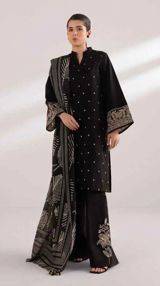 JZ-3PC UNSTITCHED FULL EMBROIDERED OUTFIT