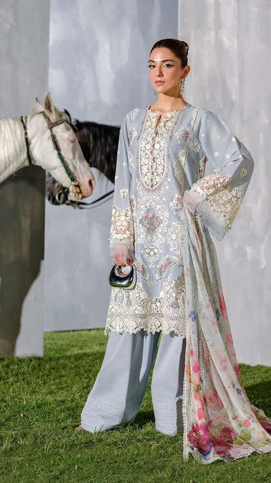 ELF-3PC FANCY UNSTITCHED EMBROIDERED OUTFIT