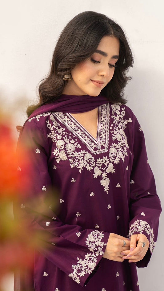 AES-3PC DHANAK EMBROIDERED USTICHED