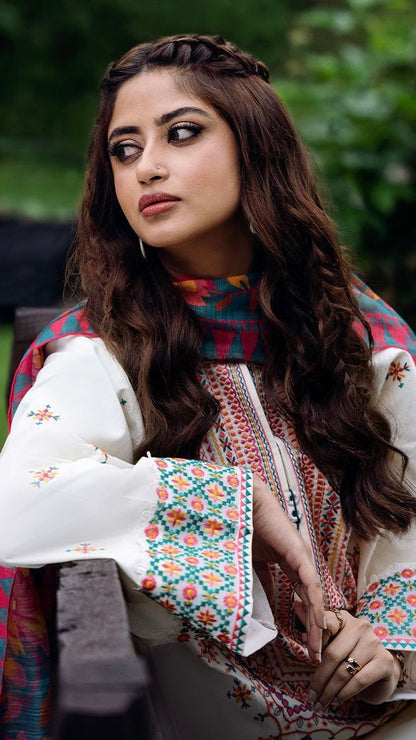 CMS-3PC UNSTITCHED UNIQUE EMBROIDERED OUTFIT