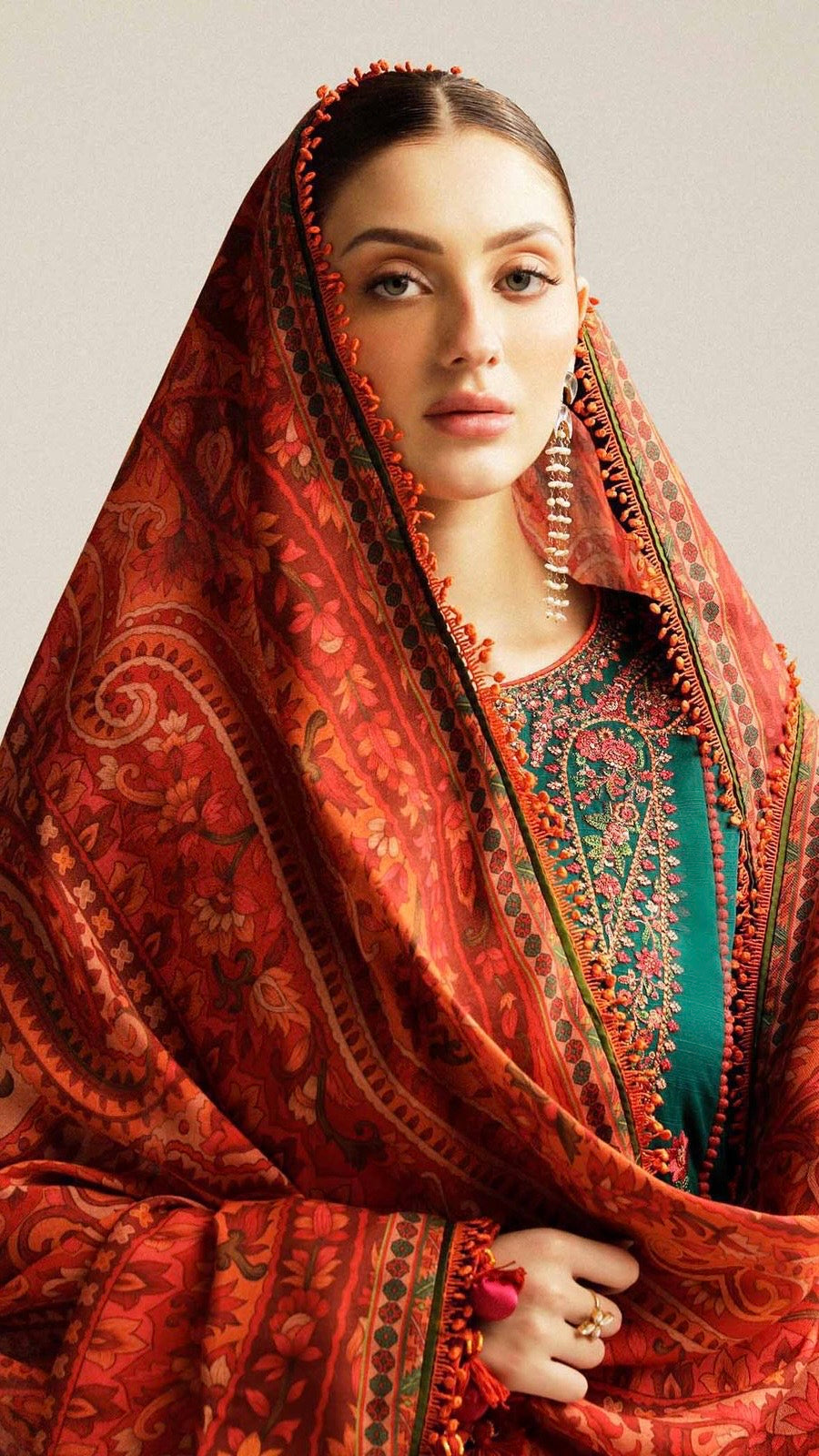 HRN-3PC DHANAK HEAVY EMBROIDERED UNSTICHED