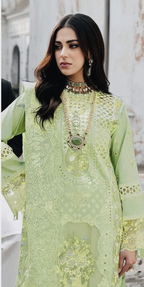 MRK-3Pc HEAVY EMBROIDERED UNSTITCH (EID SPECIAL) Pastel Green