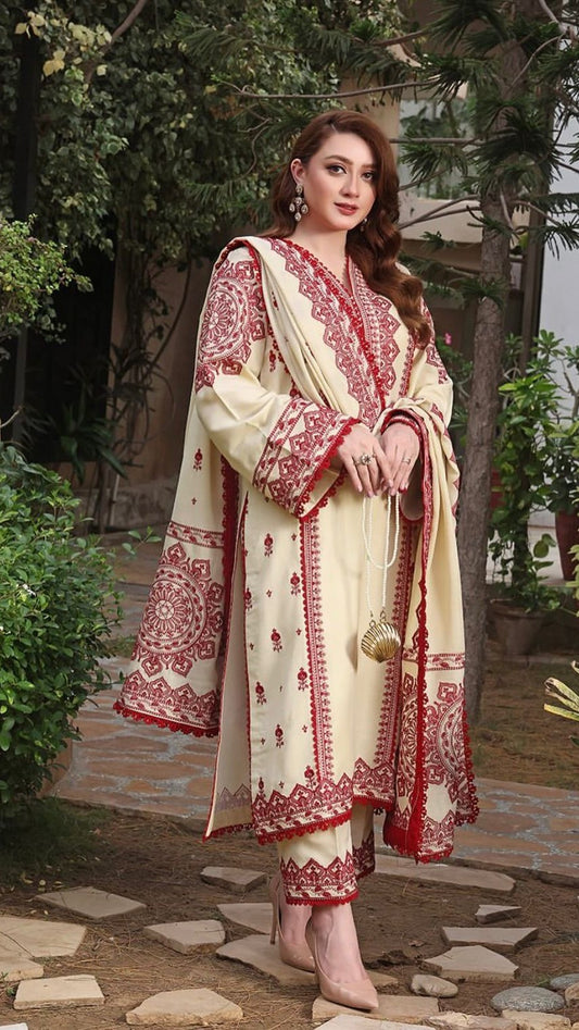 ANN-3PC DHANK EMBROIDERED UNSTITCHED