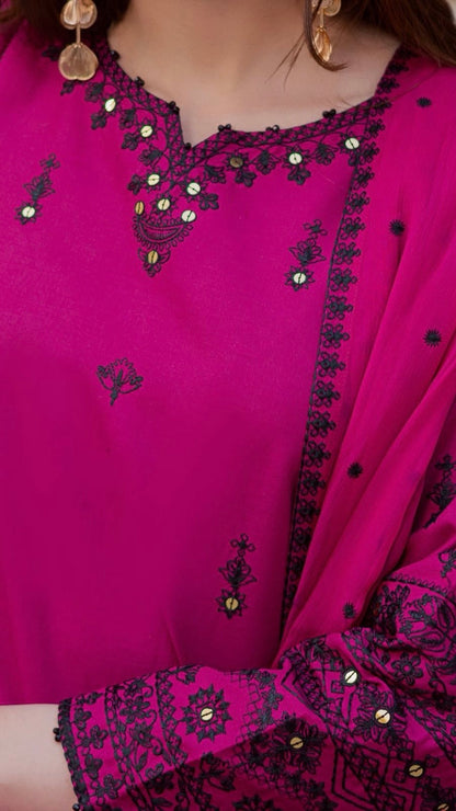 BTK-3PC UNIQUE UNSTITCHED FULLY EMBROIDERED OUTFIT