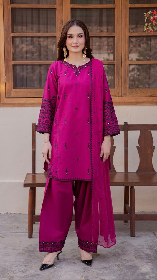 BTK-3PC UNIQUE UNSTITCHED FULLY EMBROIDERED OUTFIT