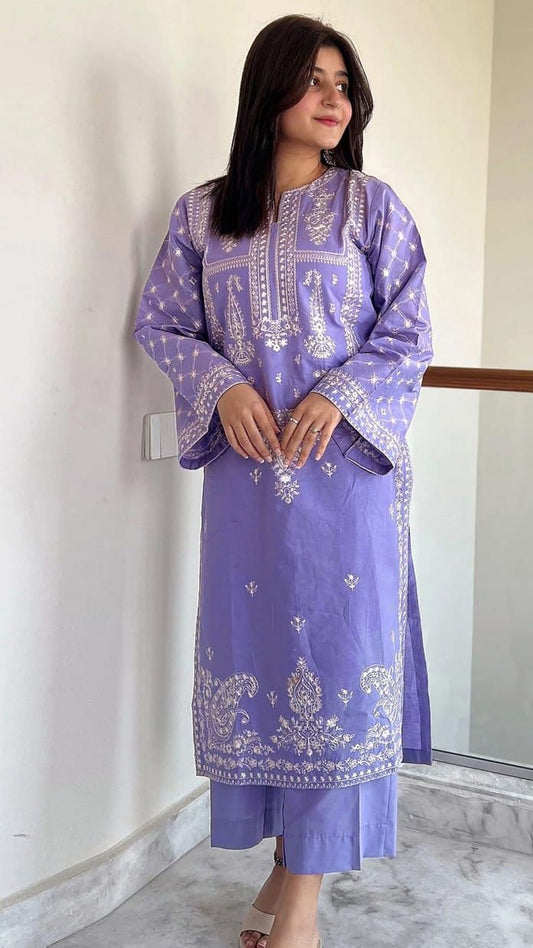 BRN-2PC DHANAK EMBROIDERED UNSTITCHED