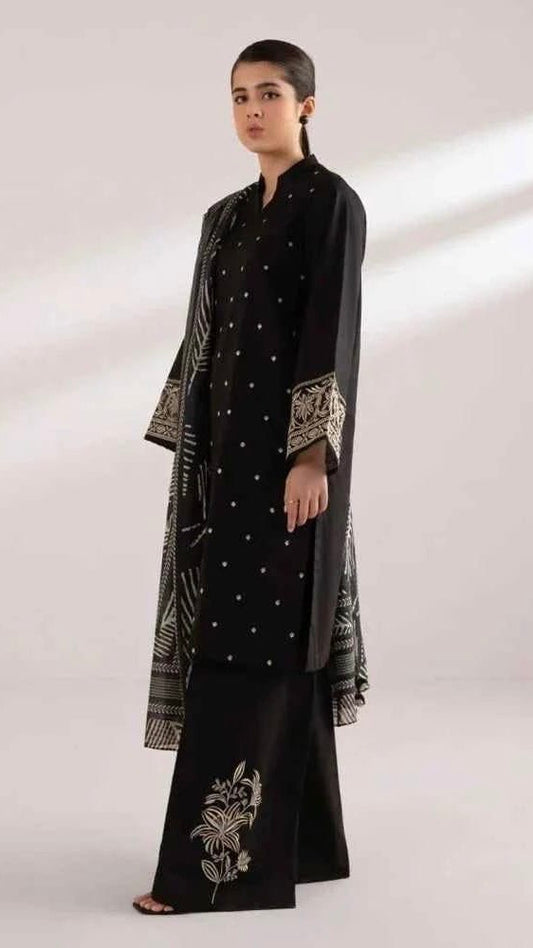 JZ-3PC UNSTITCHED FULL EMBROIDERED OUTFIT