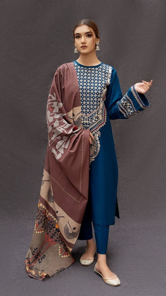 CHN-3PC DHANK EMBROIDERED UNSTITCHED