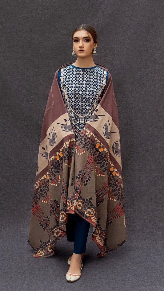 CHN-3PC DHANK EMBROIDERED UNSTITCHED