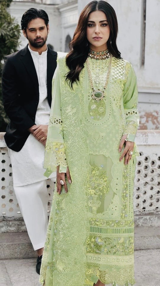 MRK-3Pc HEAVY EMBROIDERED UNSTITCH (EID SPECIAL) Pastel Green