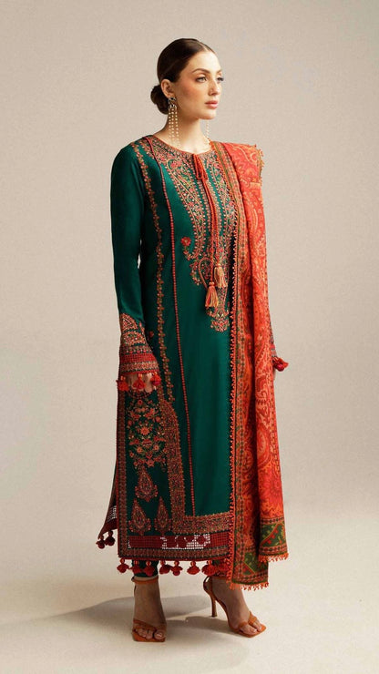 HRN-3PC DHANAK HEAVY EMBROIDERED UNSTICHED