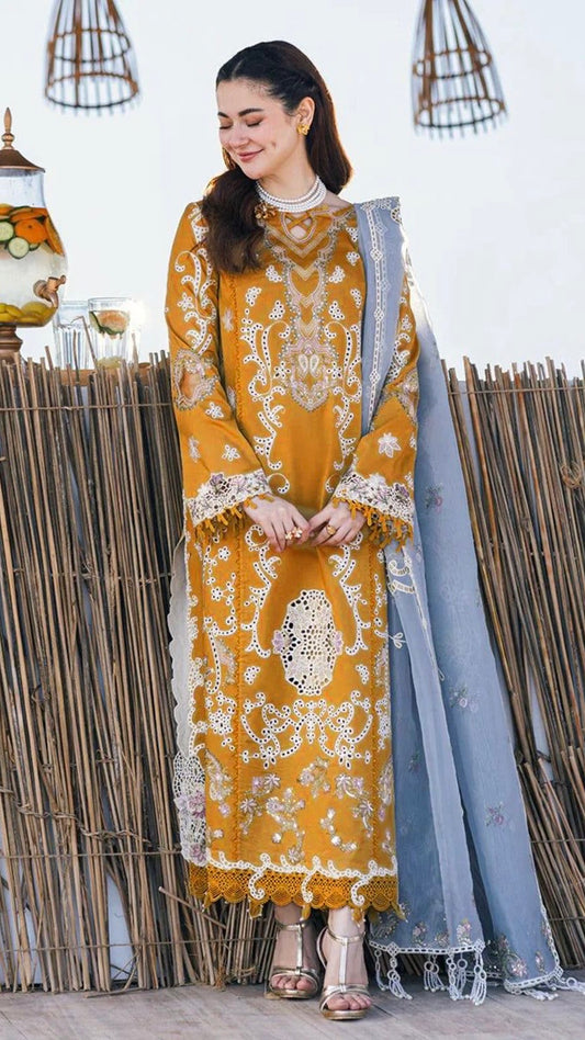 KHN-3PC DHANAK EMBROIDERED UNSTICHED