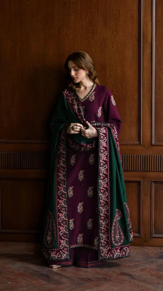 RVN-3PC HEAVY EMROIDERED UNSTITCH OUTFIT