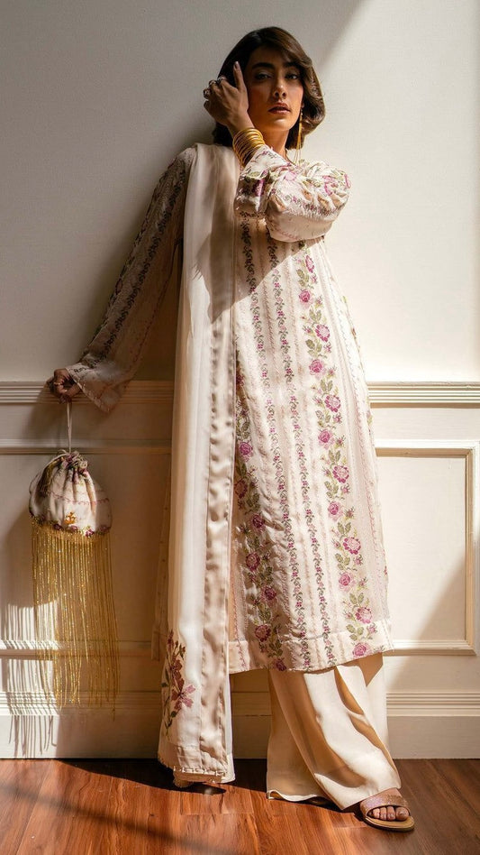 BRN-3PC unstitched heavy emroidered