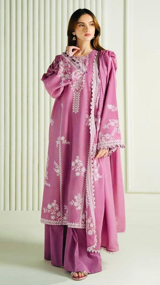 NPF-3PC HEAVY EMROIDERED UNSTITCH (EID SPECIAL) ORCHID PINK