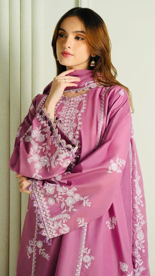 NPF-3PC HEAVY EMROIDERED UNSTITCH (EID SPECIAL) ORCHID PINK