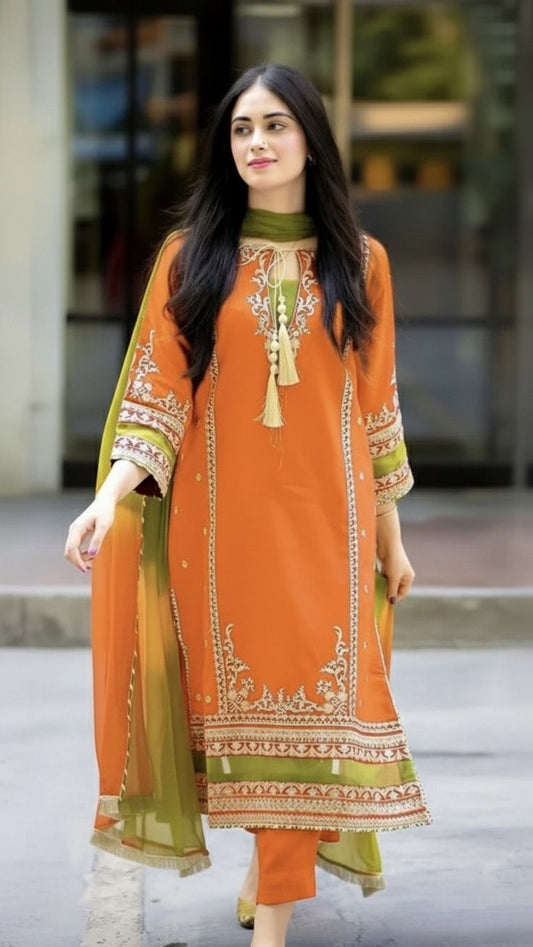 JZN-3PC DHANAK EMBROIDERED UNSTICHED
