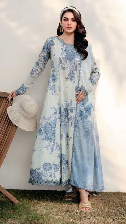 IZN-3PC LINEN EMBROIDERED UNSTITCHED