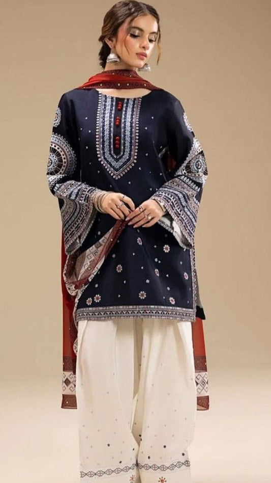 JZN-3PC DHANK EMBROIDERED UNSTITCHED