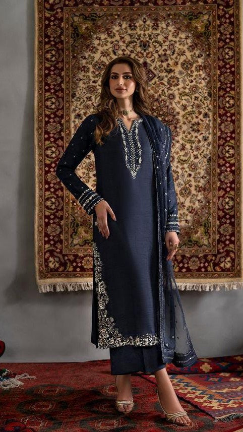 IZN-3PC SILK EMBROIDERED UNSTITCHED
