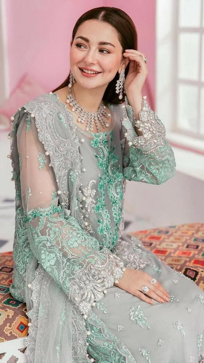 ELN-3PC ORGANZA EMBROIDERED UNSTITCHED