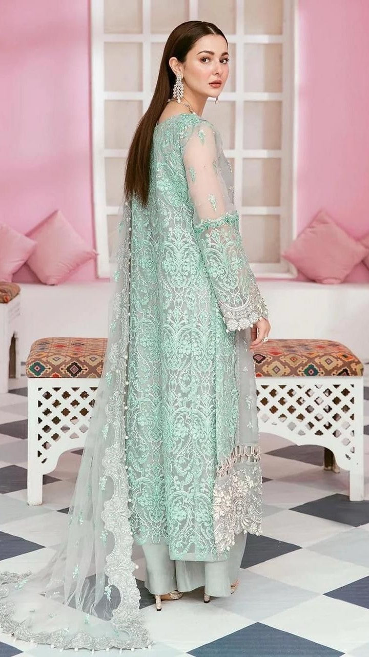 ELN-3PC ORGANZA EMBROIDERED UNSTITCHED