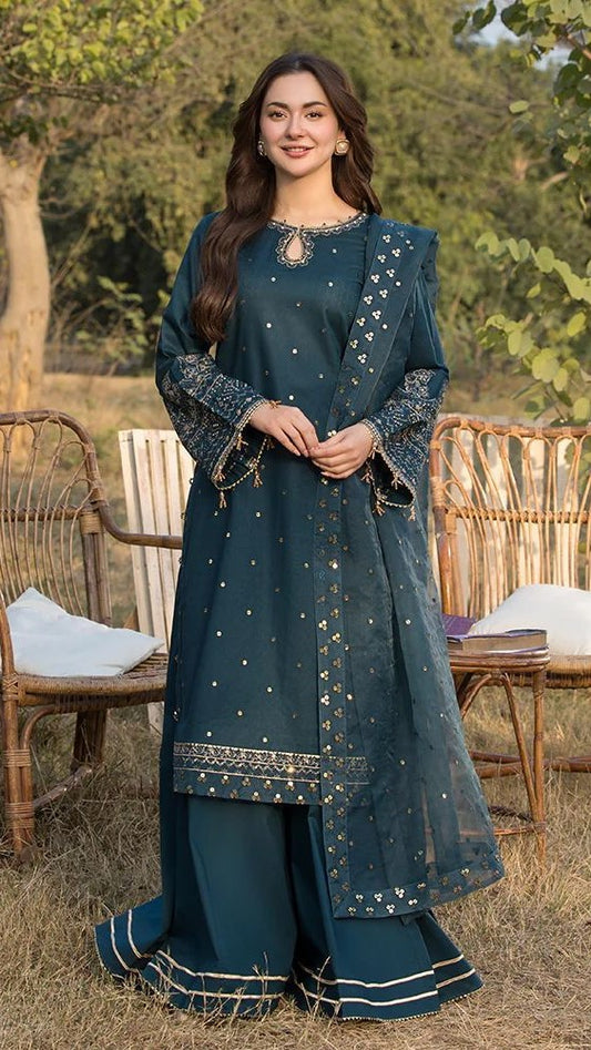 QAN-3PC DHANAK  EMBROIDERED UNSTITCHED