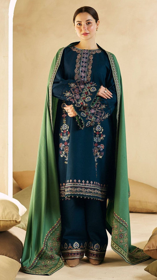 CON-3PC DHANK EMBROIDERED UNISTITCHED