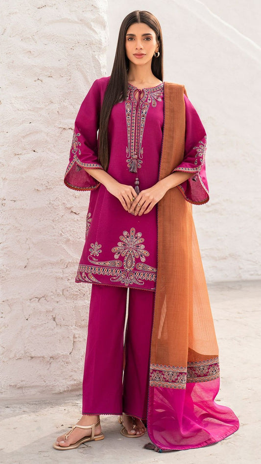 KHN-3PC DHANAK EMBROIDERED UNSTITCHED